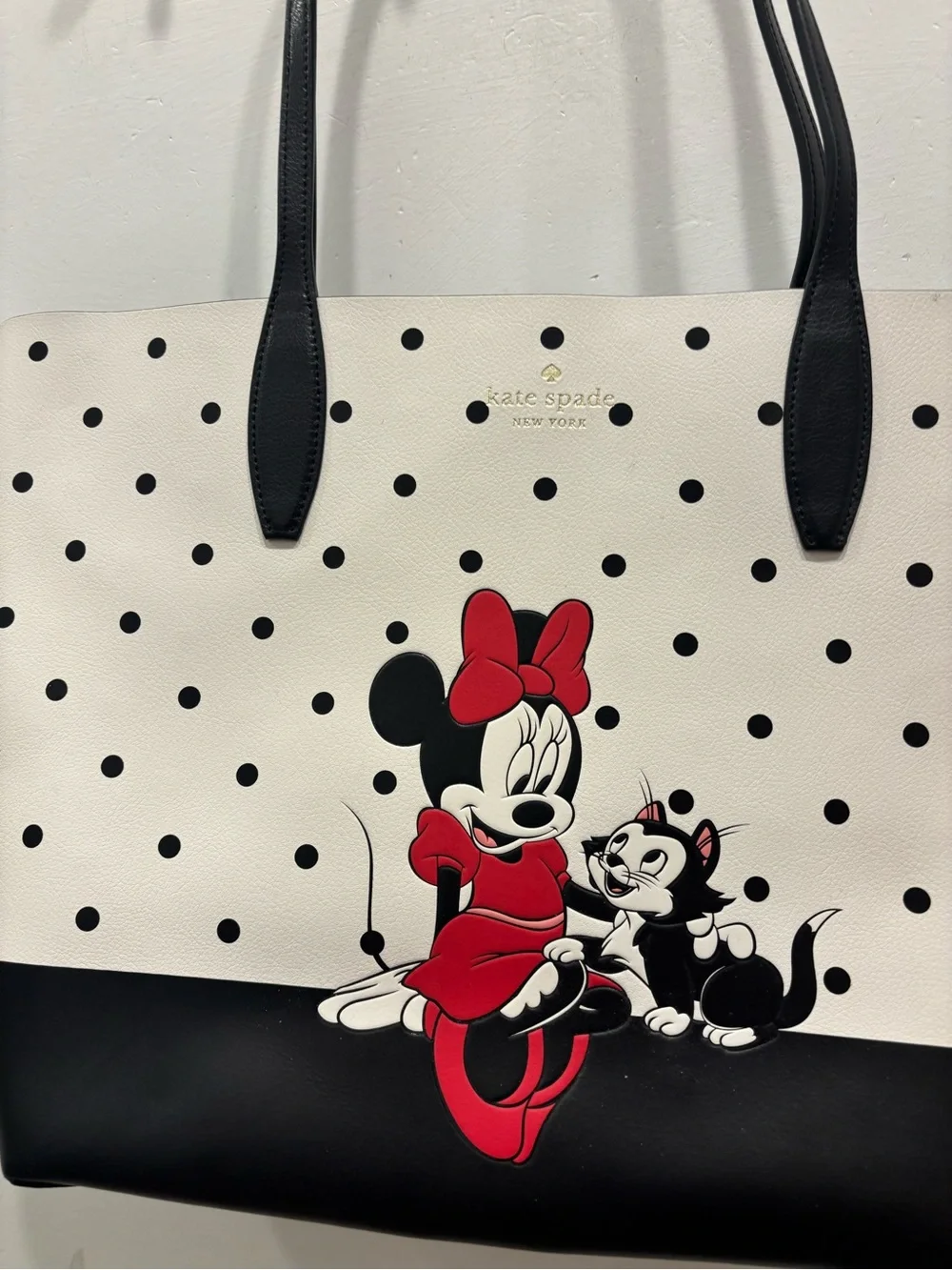 kate spade White and Black Polka Dot Minnie Mouse Tote with Red Accents